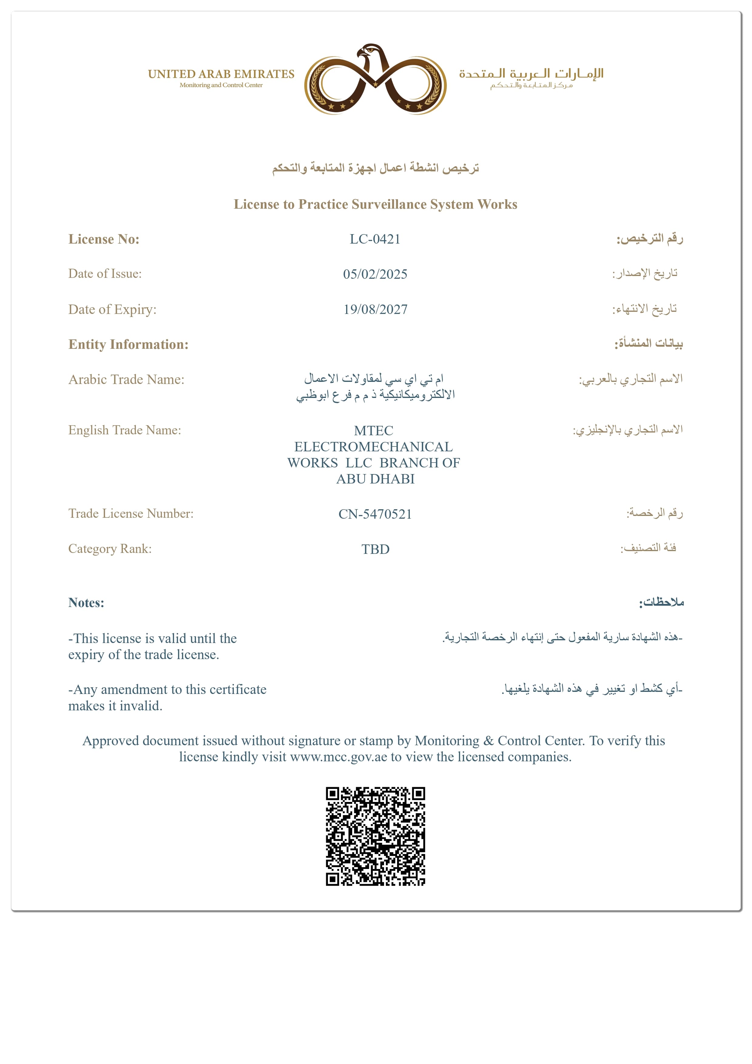 Surveillance System Works Practice License (LC-0421)